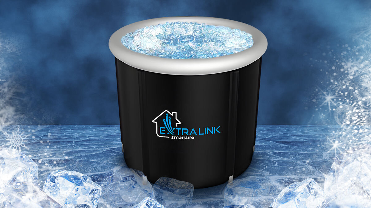 Wanna do morsowania EXTRALINK Ice Bath Therapy, Wanna do chłodnych wyzwań, Zdjęcie wanny w tle szronu i mrozu