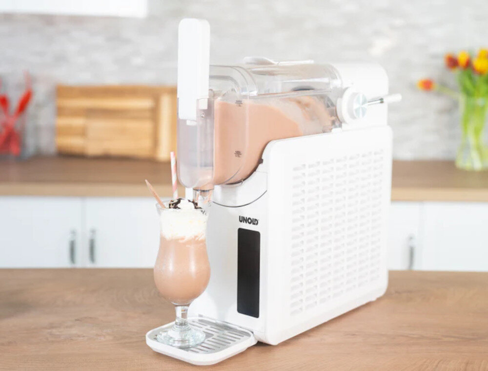 Maszynka do slushy i lodów UNOLD Slush Susi 48940 Łatwe czyszczenie Wyjmowany pojemnik i tacka do mycia w zmywarce korzysta z ekologicznego czynnika chłodniczego R290 środowisko