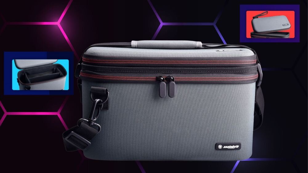Torba SNAKEBYTE Organizer Case S2 do Nintendo Switch 2 Szary Etui widoczne z przodu, na mniejszym zdjęciu widoczne wnętrze