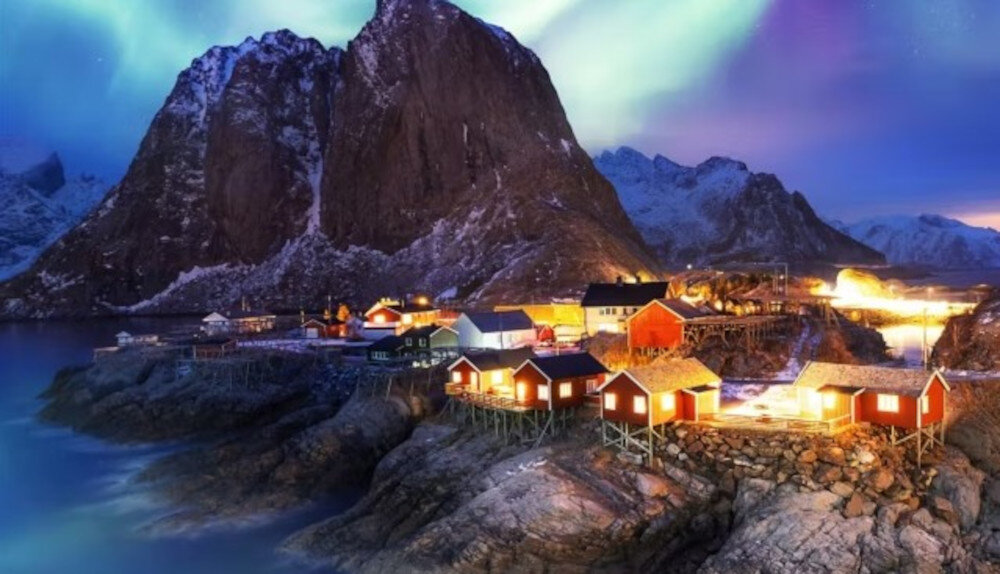 PANASONIC TV55W95BEG obsługa HLG HDR10 HDR10+ Dolby Vision, wioska u prógu góry