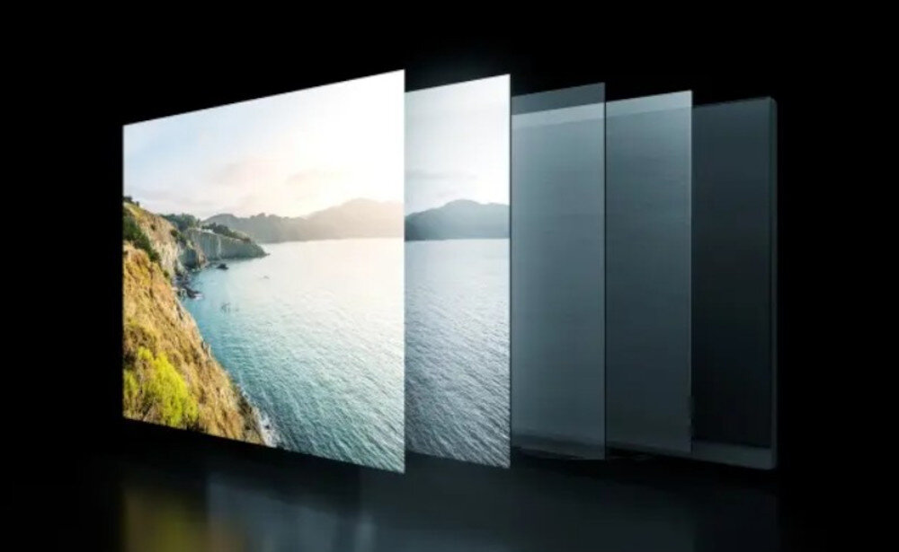 Telewizor PANASONIC TV-77Z95BEG OLED 4-warstwowy panel jasność kolory, rozwarstwienie matrycy na czarnym tle