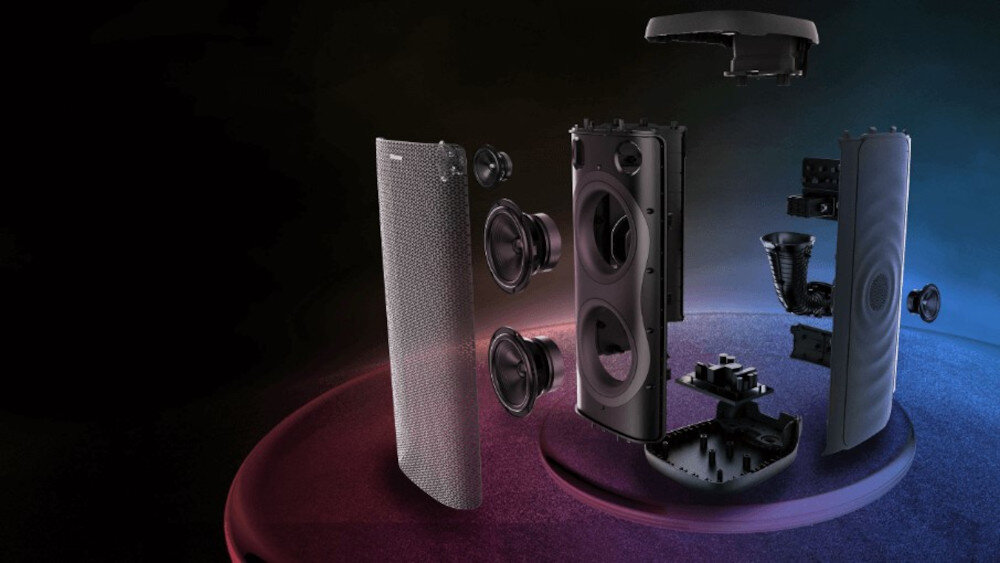 Power Audio HISENSE Party Thunder oświetlenie reagujące na rytm synchronizacja światła z muzyką, rozwarstwiony głośnik na czynniki pierwsze