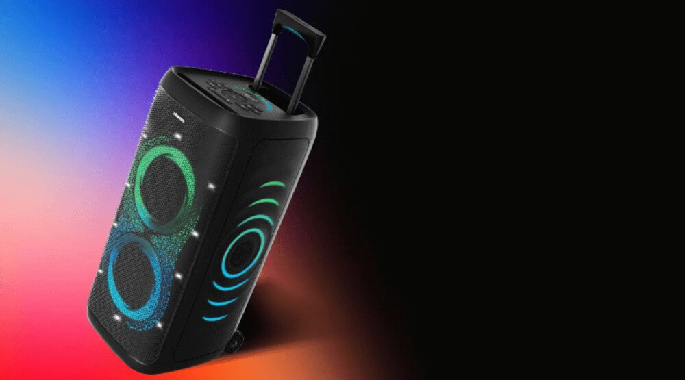 Power Audio HISENSE Party Thunder sterowanie dźwiękiem personalizacja brzmienia panel dotykowy, urządzenie po sksosie z wysuniętym uchwytem