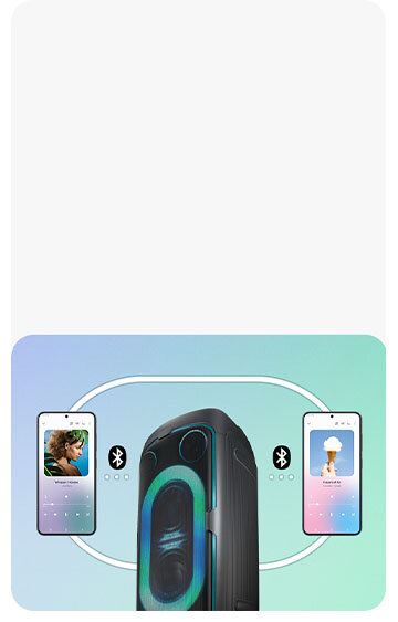 360x563 bluetooth Close-up of a Samsung Sound Tower. A dotted lined connects it to USB 2.1 icon.