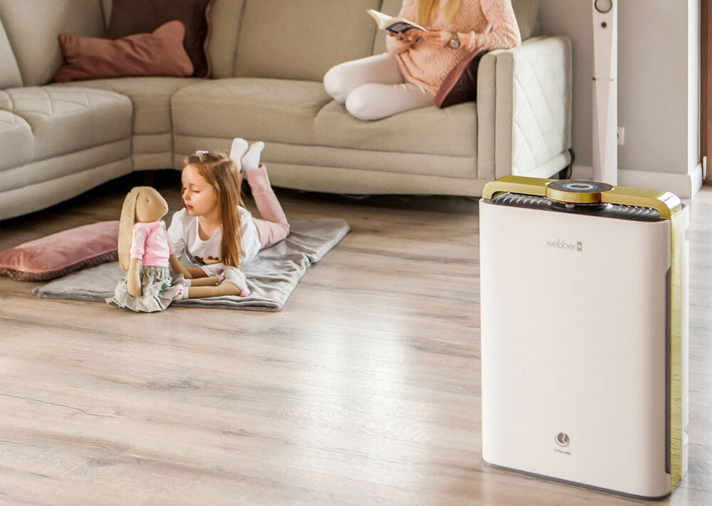 Oczyszczacz powietrza WEBBER AP 9700 WIFI Złoty samopoczucie domowników Jonizator Lampa UV-C eliminację bakterii i alergenów