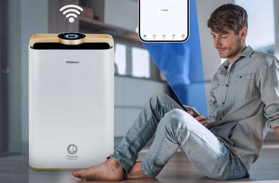 Oczyszczacz powietrza WEBBER AP 9700 WIFI Złoty Wygodne sterowanie WiFi Obsługa przez aplikację mobilną Smart Life Pilot 