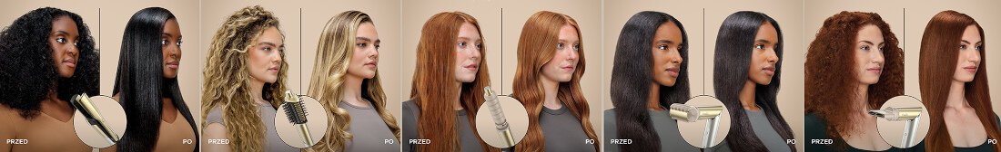 Suszarko-lokówka SHARK Glam HD6051SEU 32 mm 1500 W 5 rodzajów końcówek od gładkich pasm po sprężyste loki Shark Silky z powłoką Silki™ Ceramic na mokro i sucho Dwie końcówki z efektem Coanda suszy i modeluje