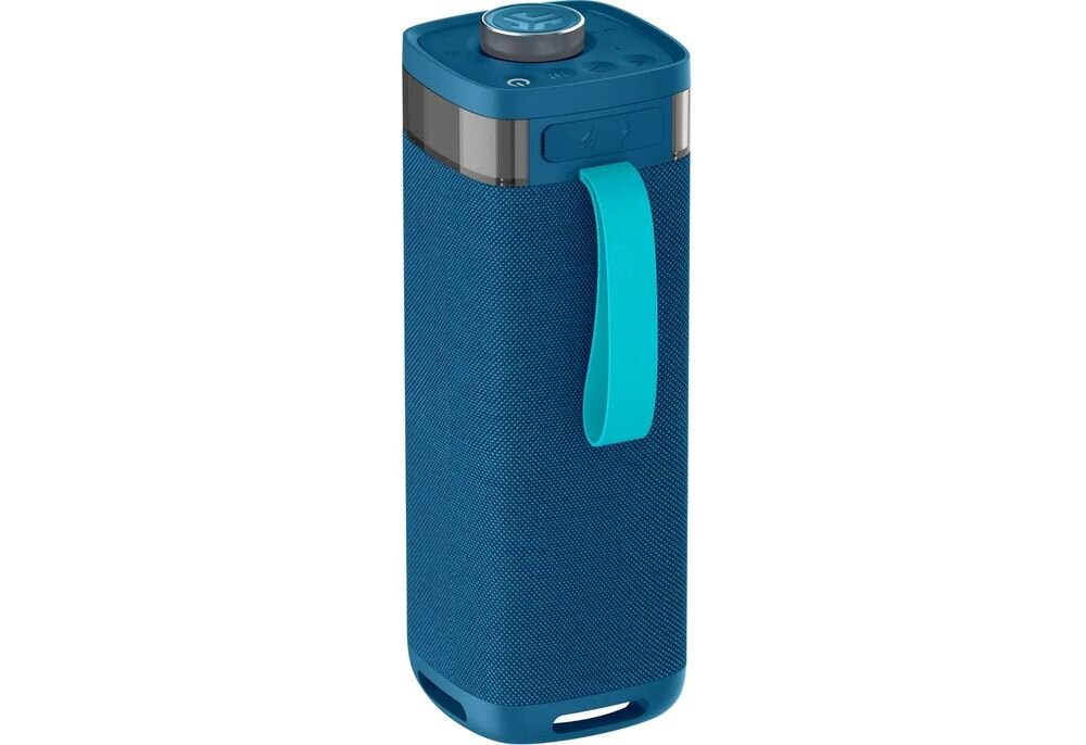 Głośnik mobilny JLAB Jbuds Party Bluetooth AUX mikrofon 6.35 mm USB-C zestaw kabel, głośnik po skosie na białym tle