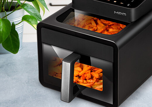 Zbliżenie na dwa okna kosza frytkownicy MFR-16.