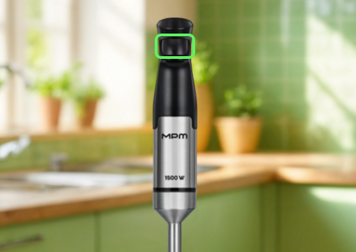 Rękojeść blendera ręcznego w kuchennej aranżacji.