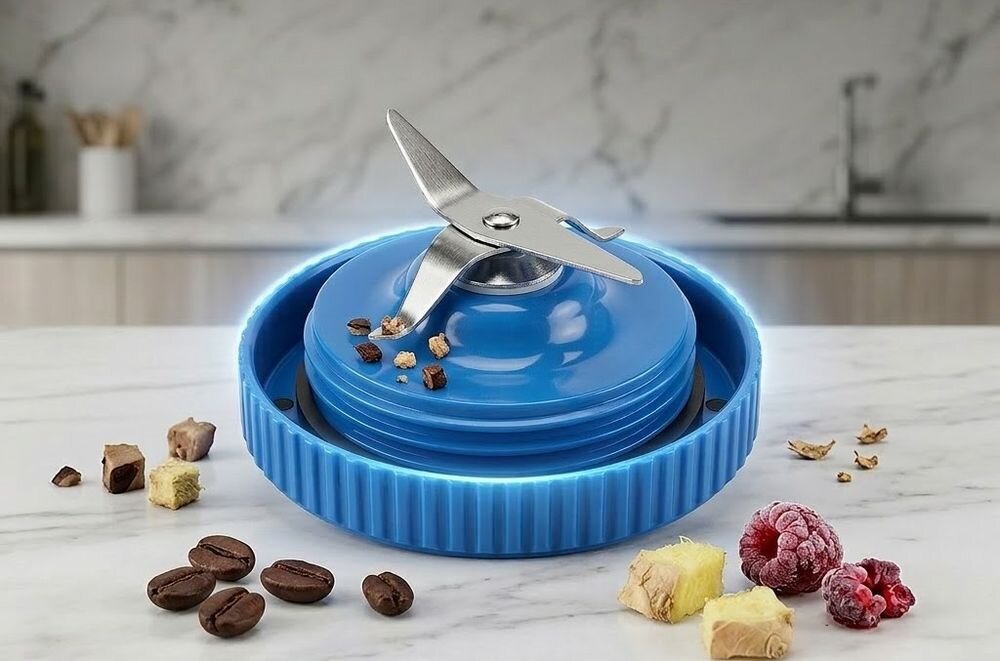 nasadka z ostrzami do blendera leżąca na blacie kuchennym