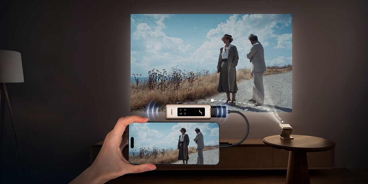 AURZEN CastPlay Wireless HDMI Dongle dla ZIP Projector, streaming bez ograniczeń, obsługa Netflix Disney Prime HBO, łatwe podłączenie, smartfon z  podłączonym transmiterem