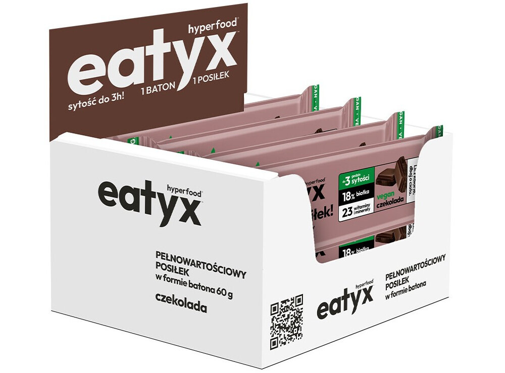 Baton proteinowy EATYX Hyperfood Czekoladowy (8 x 60 g) opakowanie kartonik z batonami na białym tle zestaw