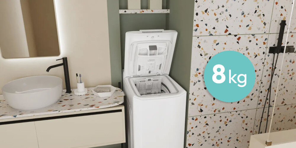 PRALKA CANDY TCA483D2-S PROWASH 8 kg bęben pojemność ładowana od góry większa ilość ubrań specjalna struktura bębna konstrukcja ochrona delikatnych tkanin