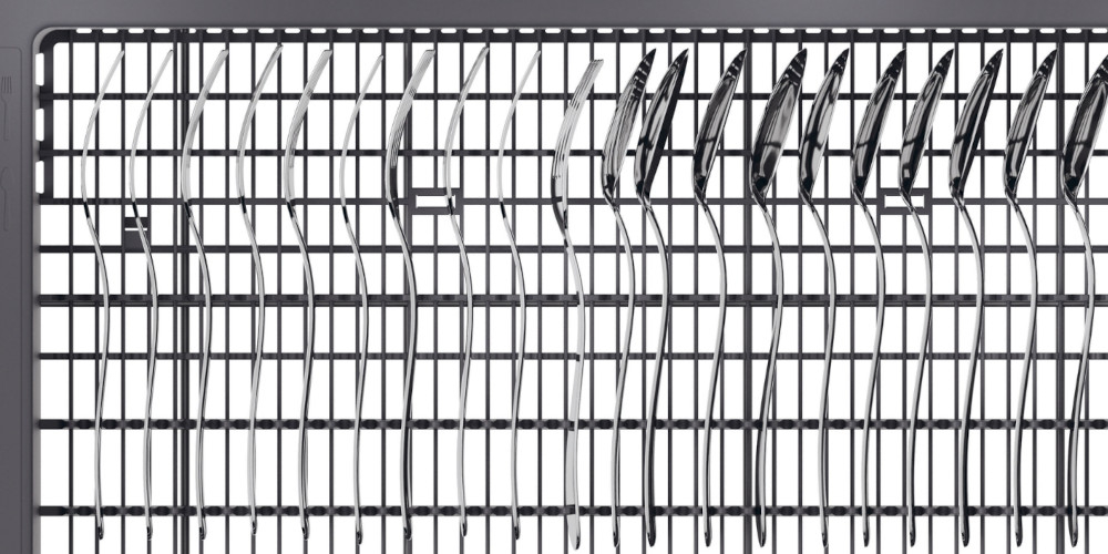 Zmywarka HAIER AI XI1C1TB4LPCFB szuflada górna sztućce trzeci kosz maksymalizacja przestrzeni drobne przedmioty naczynia akcesoria spodki łopatki