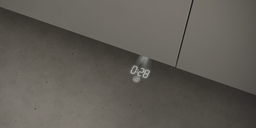 Zmywarka HAIER AI XI1C1TB4LPCFB cyfry czas wyświetlany na podłodze wyświetlacz pozostały czas zmywania kontrola cyklu śledzenie postępu programu bez otwierania drzwi