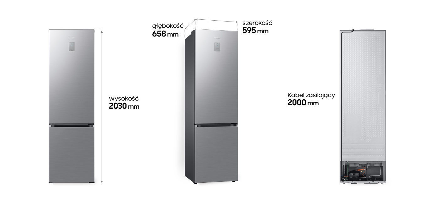 Wysokość, szerokość i głębokość lodówki Samsung RB38C675DS9 Wysokość, szerokość i głębokość lodówki Samsung RB38C675DS9