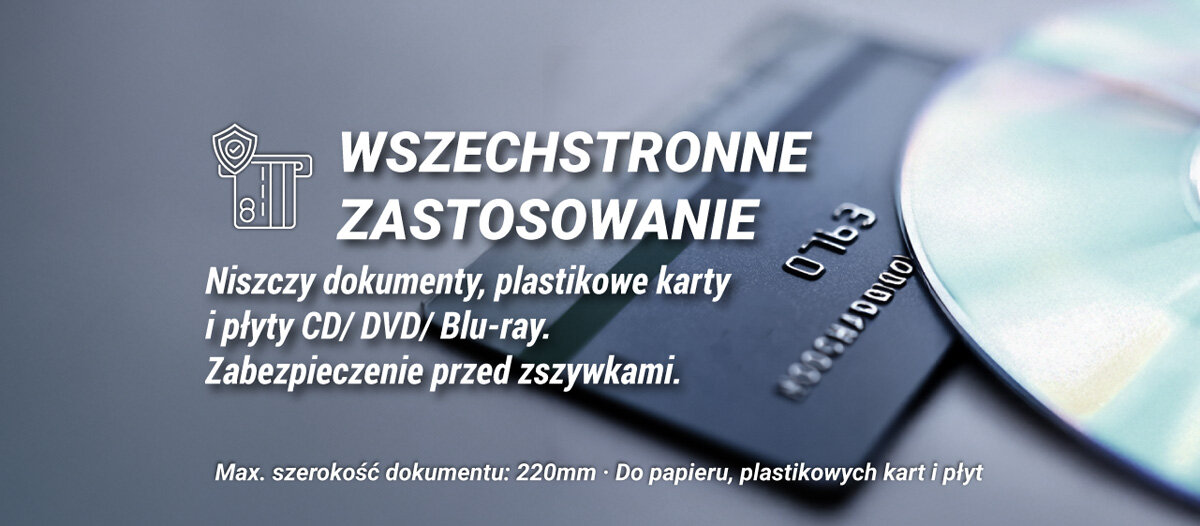 Niszczarka HAMA Safe X100CD Shredder P-4, Ścinki, Automatyczny Start/Stop, Funkcja cofania napis wszechstronne zastosowanie wypisane rzeczy które niszczy max szerokość dokumentu w tle karta płatnicza i płyta Szerokie zastosowanie CD DVD Blu-ray karty plastikowe otwór na płyty bezpieczne niszczenie danych