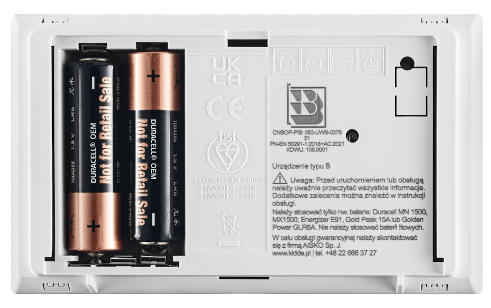 Czujnik tlenku węgla czadu KIDDE K7DCO energooszczedny zasilanie de baterie AA czas dzialania do 10 lat przypomnienie o koniecznosci wymiany baterii