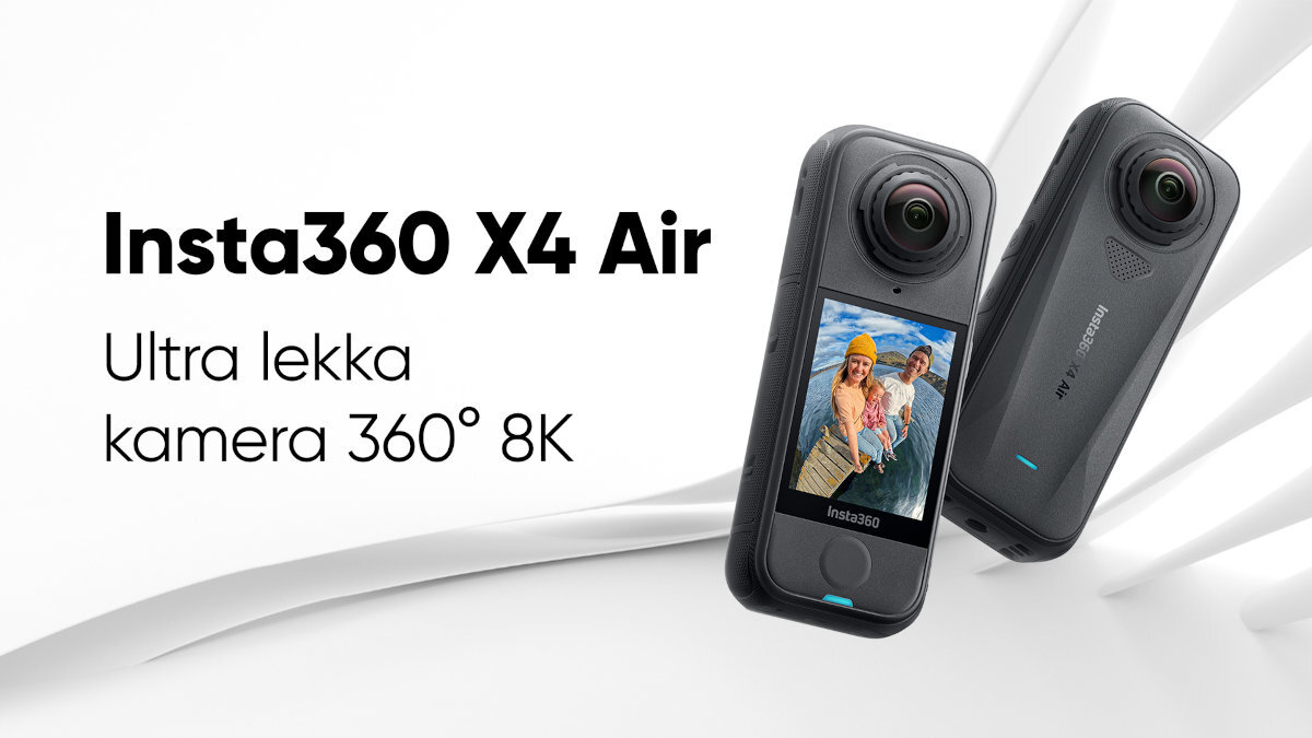 INSTA360 X4 Air - Dwie kamery 360 stopni 8K ultra lekkie na białym tle z napisem promocyjnym