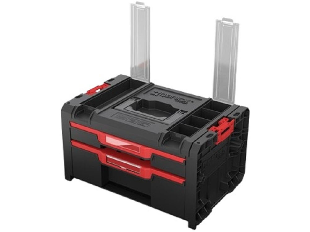 Skrzynia narzędziowa QBRICK PRO Drawer 2 Toolbox 2.0 Profi Basic, pokrywa, organizer, akcesoria, segregacja, Skrzynka z otwartymi organizerami na pokrywie.