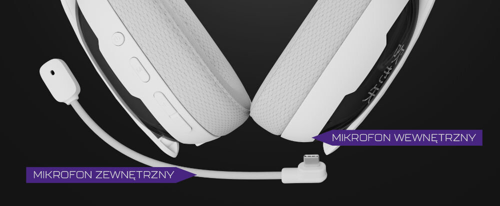 Słuchawki FURY Fukiya F6 dwa mikrofony czysta komunikacja odłączany mikrofon, kadr na słuchawki na czarnym tle