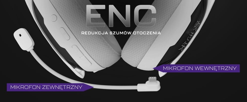 Słuchawki FURY Fukiya F6 dwa mikrofony czysta komunikacja odłączany mikrofon, ENC, kadr na słuchawki na czarnym tle