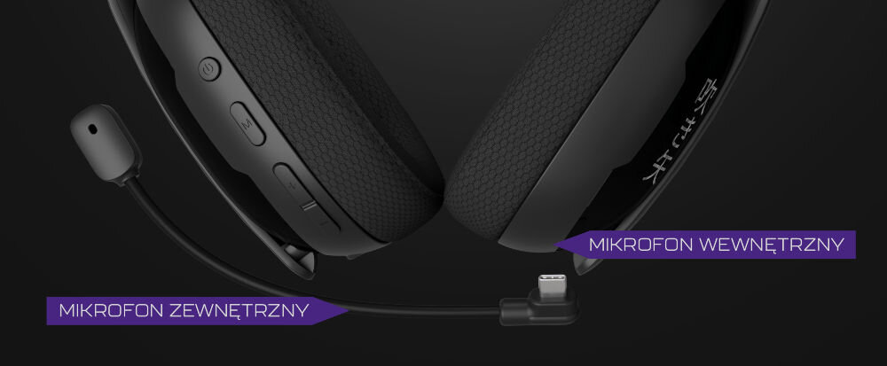 Słuchawki FURY Fukiya F6 dwa mikrofony czysta komunikacja odłączany mikrofon, kadr na słuchawki na czarnym tle