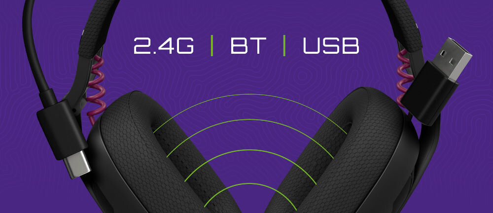 Słuchawki FURY Fukiya F6 łączność 2.4GHz Bluetooth USB kompatybilność, słuchawki nauszne od frontu na niebieskim tle