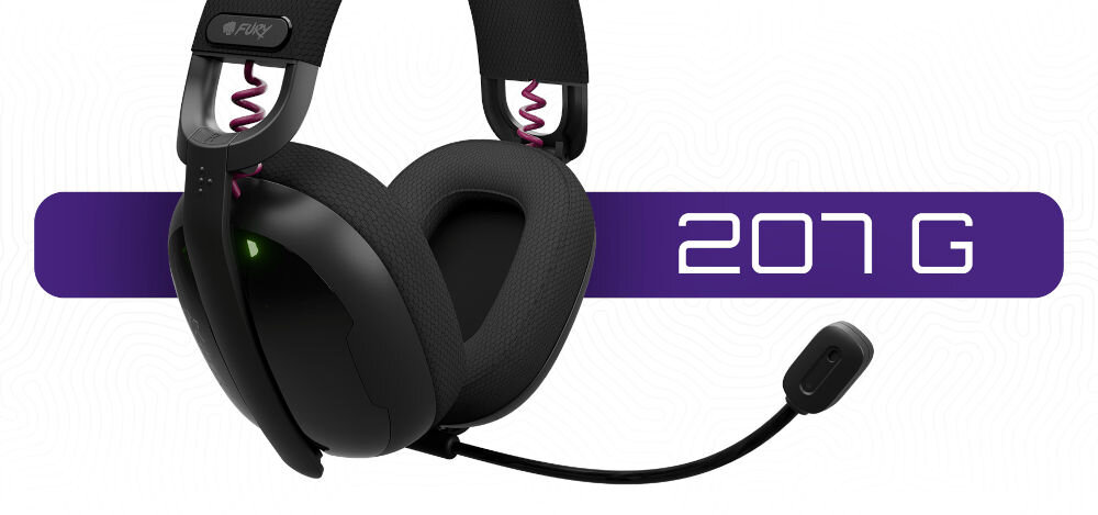 Słuchawki FURY Fukiya F6 lekkie ergonomiczne komfortowe gamingowe, słuchawki po skosie na białym tle