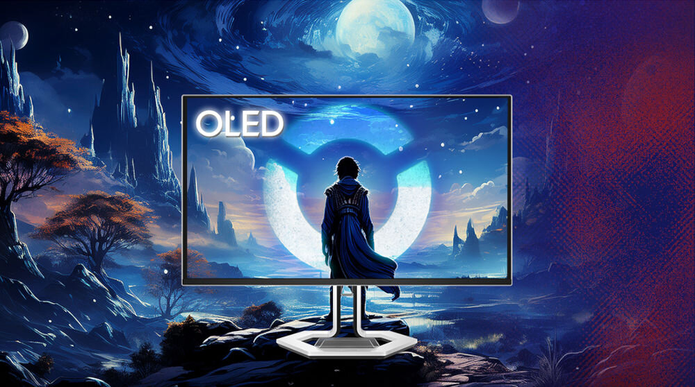 Monitor LENOVO Legion Pro 27UD-10 26.5 cala 3840x2160px 240Hz 0.03 ms [GTG]  
					Monitor Lenovo Legion OLED na tle fantastycznego, księżycowego krajobrazu, z postacią stojącą przed ekranem w centrum kadru
					ekran UHD PureSight QD-LED obsługa zasilania i transmisji sygnału jednym przewodem USB-C