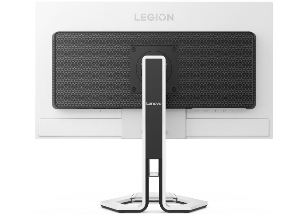 Monitor LENOVO Legion Pro 27UD-10 26.5 cala 3840x2160px 240Hz 0.03 ms [GTG] prezentacja monitora od tyłu na białym tle VESA 100 mm łatwe stabilne przymocowanie oszczędność miejsca uchwyt biurkowy VESA zwiększa powierzchnię roboczą dopasowanie ustawienia ekranu organizacja pracy