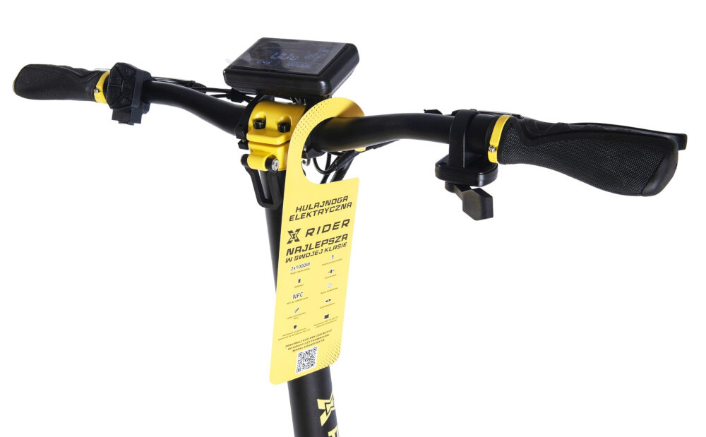 Hulajnoga elektryczna XRIDER F10 Pro Czarno-żółty wyswietlacz LCD minimalistyczna kierownica antyposlizgowa powloka