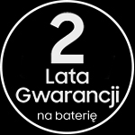 Biała ikonka 2 lata gwarancji na baterię odkurzacza VR50T95735W