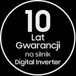 Biała ikonka 10 lat gwarancji na silnik Digital Inverter odkurzacza VR50T95735W