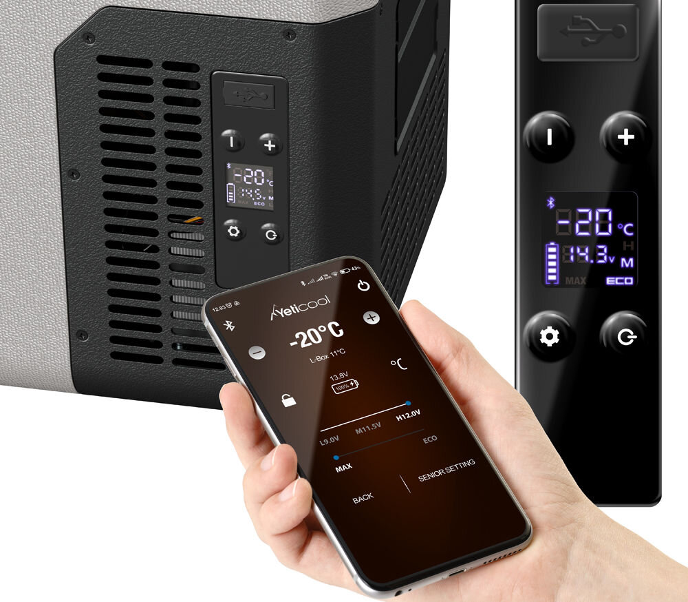 Lodówka YETICOOL ET18 panel sterowania wyświetlacz moduł bluetooth aplikacja