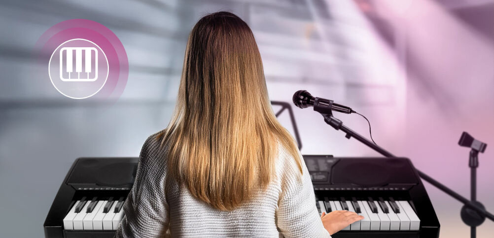 Keyboard MUSICMATE MM-KB130 ClarityKey Czarny 61 czułych na dotyk klawiszy 255 brzmień 255 rytmów wbudowane głośniki dodatkowe 50 utworów DEMO