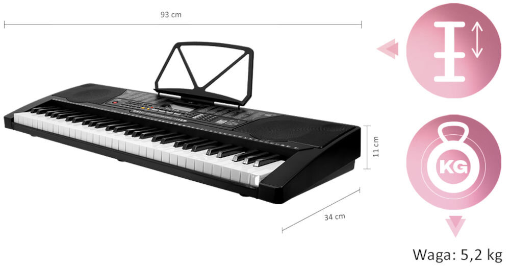 Keyboard MUSICMATE MM-KB130 ClarityKey Czarny funkcje split dual transpozycja metronom szeroki zakres wejść i wyjść aux 3,5 mm jack mikrofonowe 3,5 mm jack słuchawkowe 3,5 mm jack USB-A