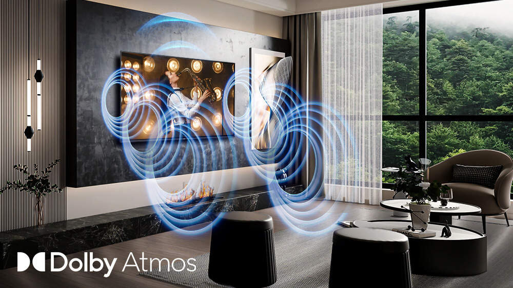 JVC LT-65VD7500 Dolby Atmos dźwiękiem przestrzennym Wbudowane głośniki o mocy 20 W - przedstawienie fal dźwięku