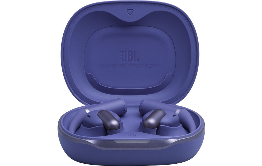 Słuchawki powietrzne JBL Sense Pro połączenie wielopunktowe Bluetooth dwa urządzenia, etui z słuchawkami na białm tle