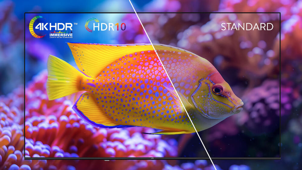 JVC LT-75VDQ7500 rozdzielczość 4K UHD HDR10 jasnych i ciemnych partiach obrazu - kolorowy obraz hdr10