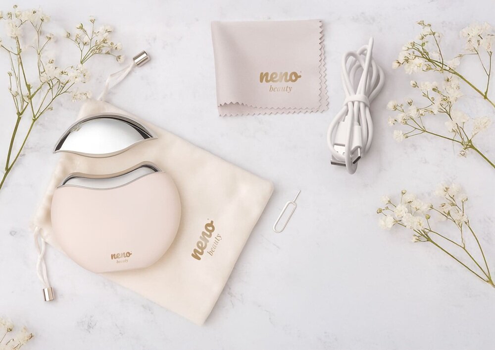 Liftingujący masażer do ciała i szyi NENO BEAUTY Auri wbudowany timer, przypomnienie o zmianie obszaru twarzy, informacja o zakończonej sesji