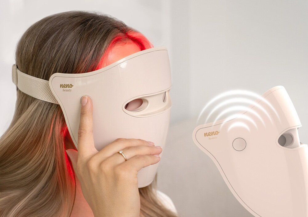 Maska LED NENO BEAUTY Alva 220 diod emitujących światło, obejmuje całą powierzchnię twarzy, równomierne i intensywne działanie, doświetlona skóra, zdrowy i promienny blask