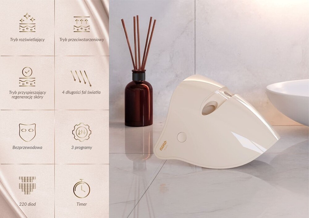 Maska LED NENO BEAUTY Alva pielęgnacja bez wychodzenia z domu, codzienny rytułał, samodzielna pielęgnacja
