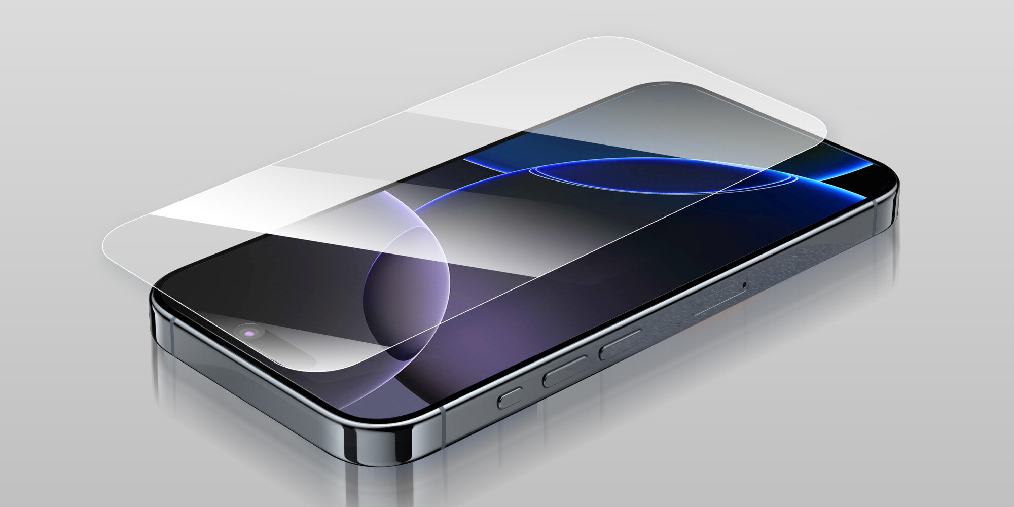 Zbliżenie na smartfon z nałożonym szkłem hartowanym pokazujące cienką, przezroczystą warstwę ochronną