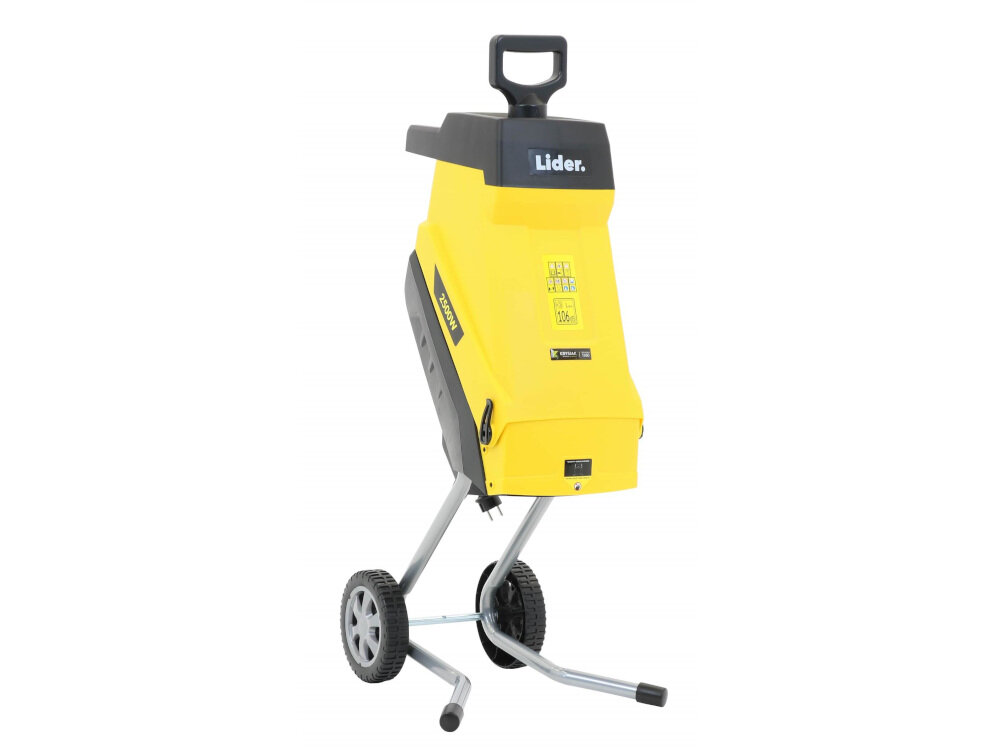 Rozdrabniacz do gałęzi LIDER LIR GTR2545 elektryczny kompaktowy mechanizm tnący odpowiednio zabezpieczony przed ewentualnością wypadku system osłon