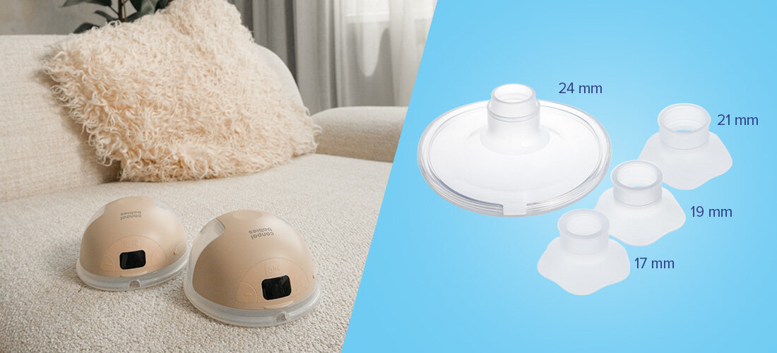 Laktator CANPOL BABIES podwójny SmartSense Bezbolesne odciąganie 4 rozmiary lejka 17 mm, 19 mm, 21 mm i 24 mm ilość mleko dopasowanie