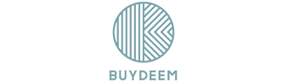 Logo przedstawia okrągły symbol z liniami tworzącymi literę \'K\', poniżej znajduje się napis \'BUYDEEM\'.