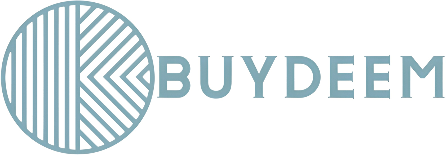 Logo z napisem \'BUYDEEM\' obok okrągłego symbolu z liniami w różnych kierunkach.