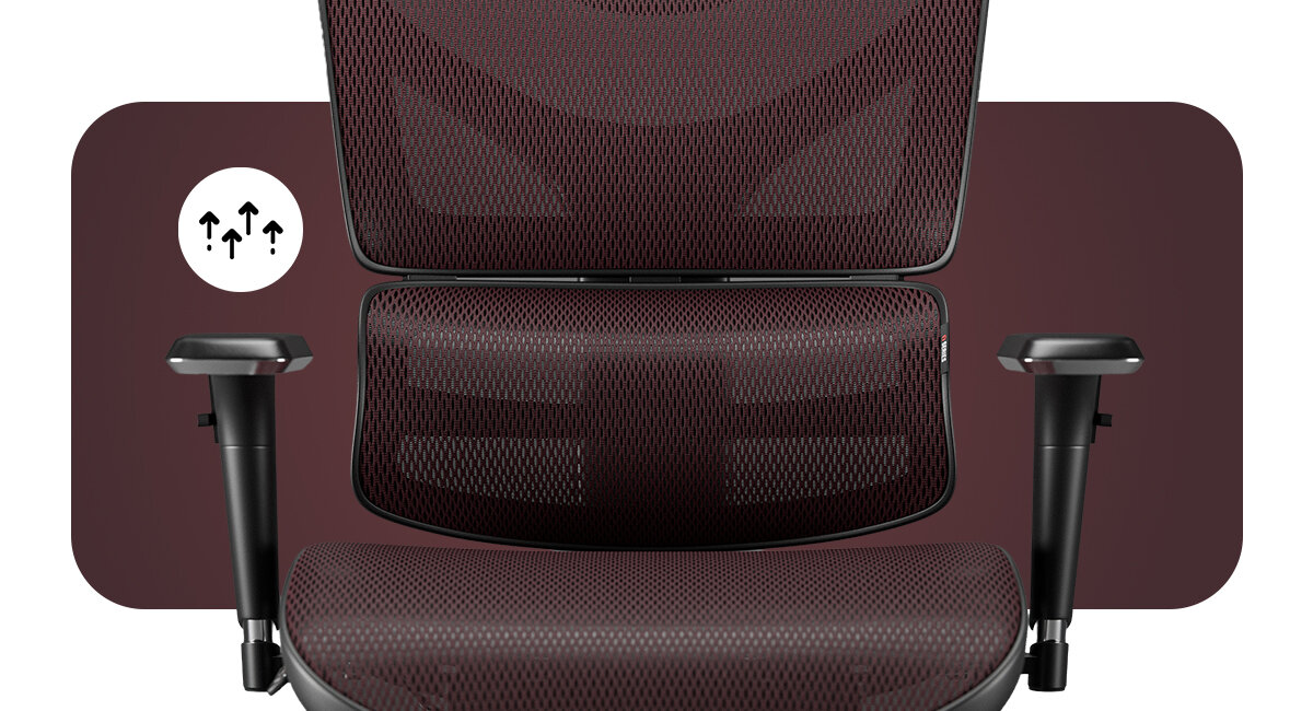 Fotel DIABLO CHAIRS V-Commander wytrzymałej siateczki V-Mesh Oddychająca struktura cyrkulacji powietrza odporna na uszkodzenia - zbliżenie na odcinek lędźwiowy